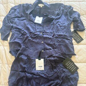 Tuckernuck Pomander Place Cupro Set Shorts and Button Down Shirt In Navy XL